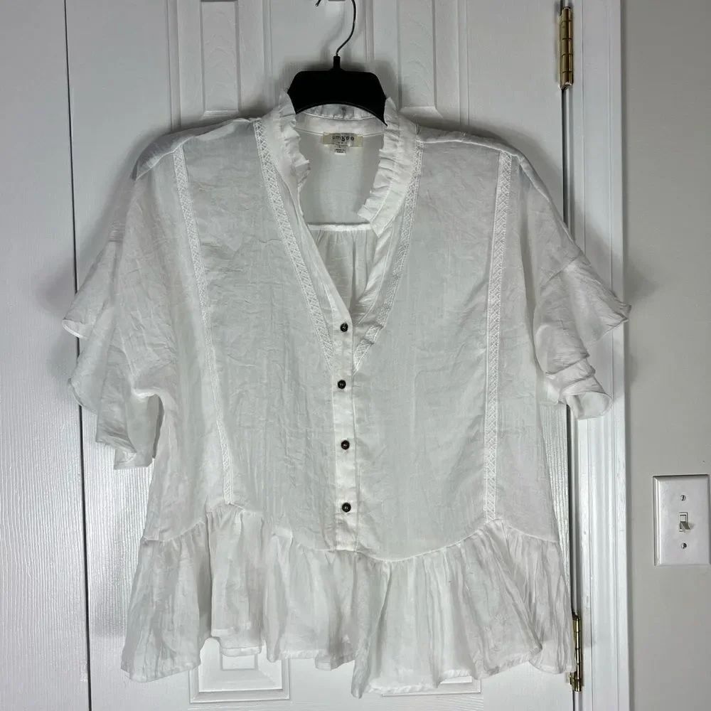 Umgee Womens Flowy White Blouse Size L